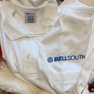 Vintage Bellsouth Men's White Polo Shirt with Blue Logo 4x new